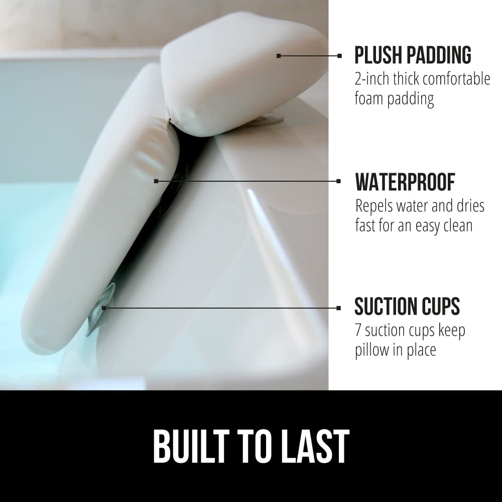 Gorilla Grip bath pillow side view with secure suction cups on a tub