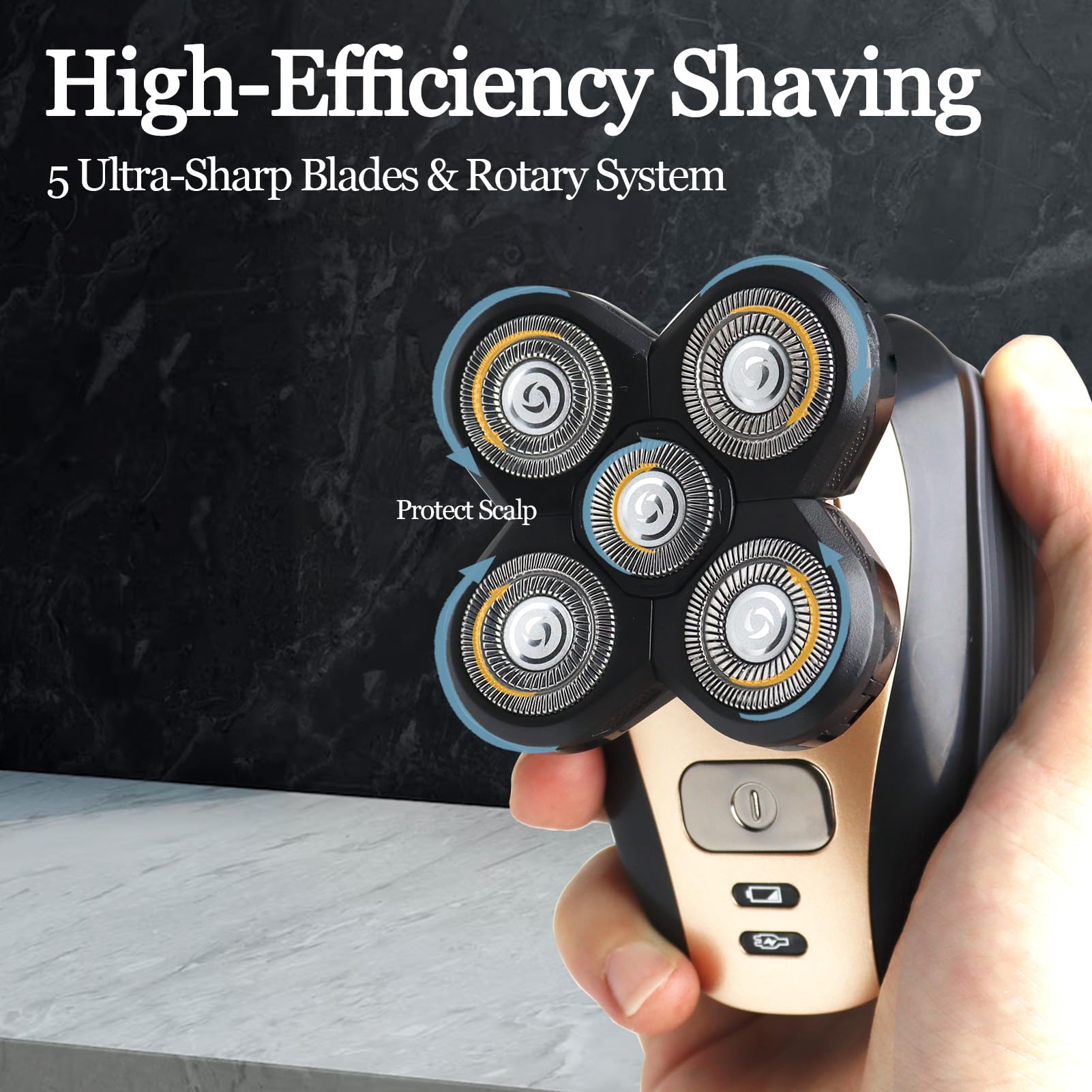 GORLENT bald head shaver refills close-up showing blades for contour shaving.
