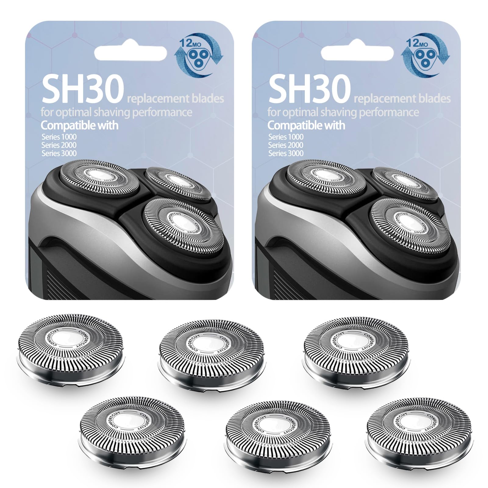 GORLENT SH30/52 blades pack six closeup shows precision edges for smooth first-pass shaving