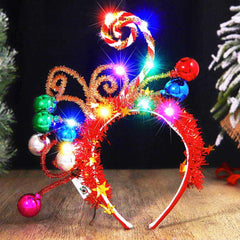 GORTIN LED Xmas candy cane headdress glows for holiday photos.