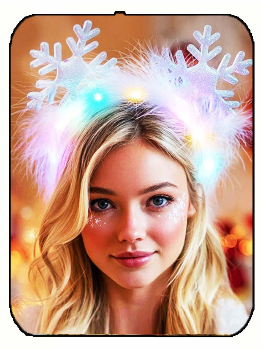 GORTIN light-up headband snowflake front view glows for festive photos.