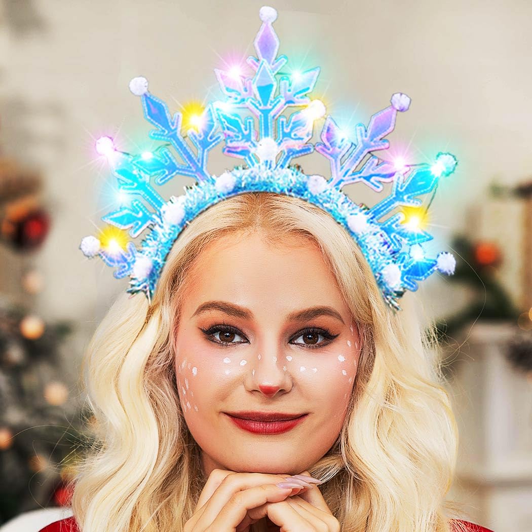 GORTIN Snowflake LED Headband battery slot emphasizing long-lasting flashing capability