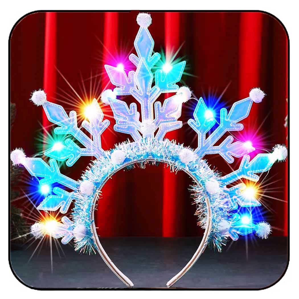 GORTIN Snowflake LED Headband closeup showing festive sparkle for holiday celebrations