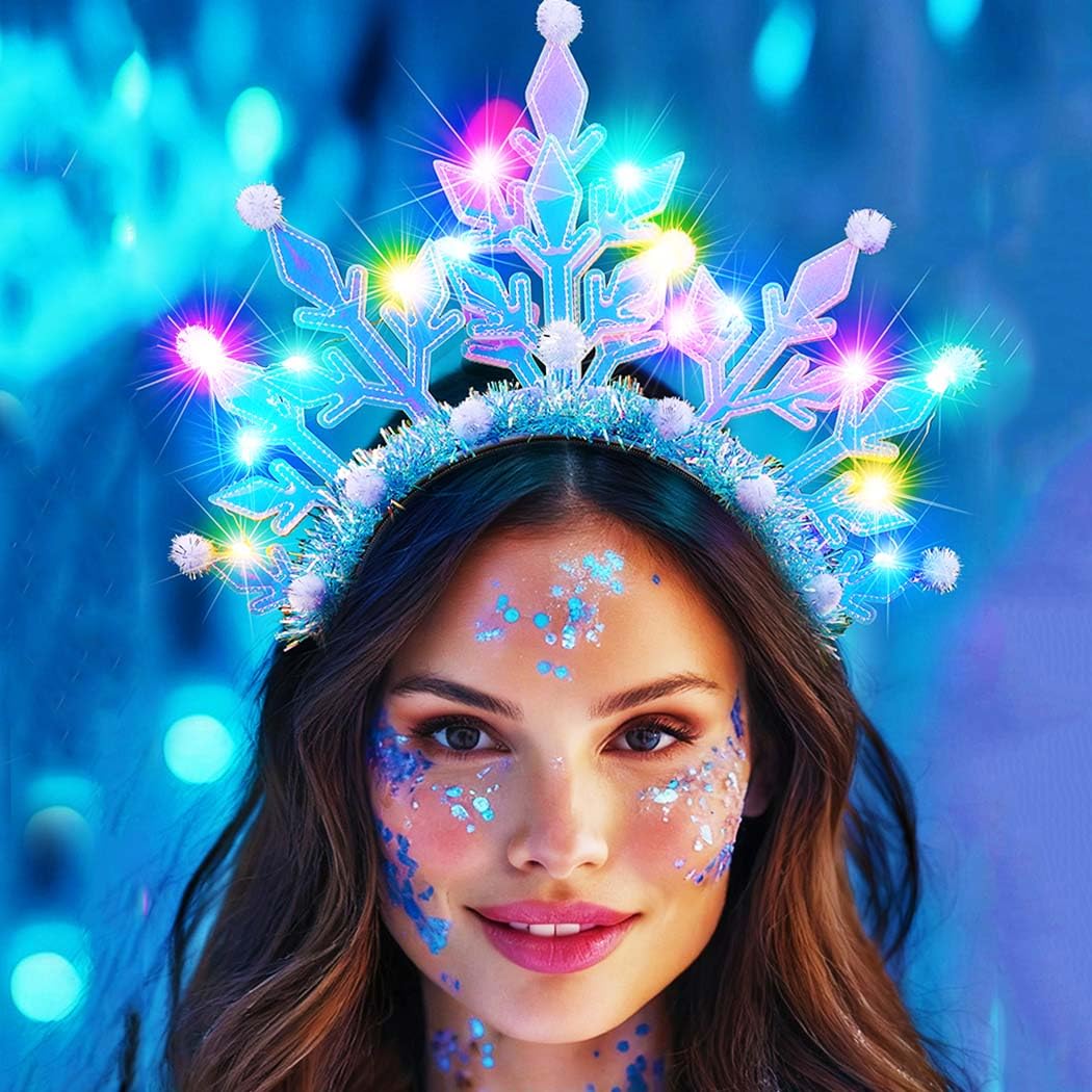 GORTIN Snowflake LED Headband color reflections reveal multicolor glow on snowflake