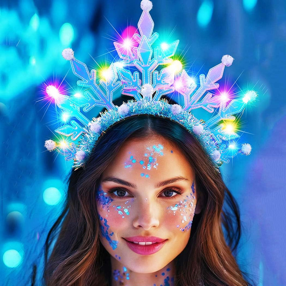 GORTIN Snowflake LED Headband color reflections reveal multicolor glow on snowflake