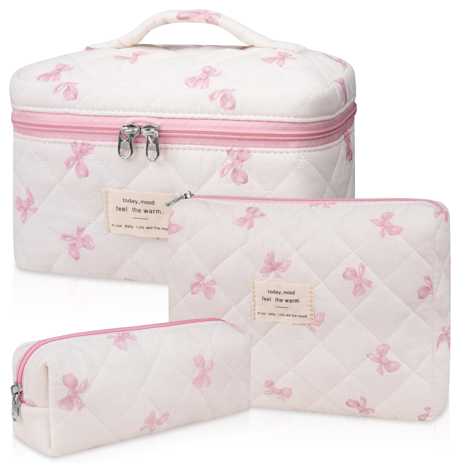 Gosect 3pc makeup bag set large floral bag for organized cosmetics on trips