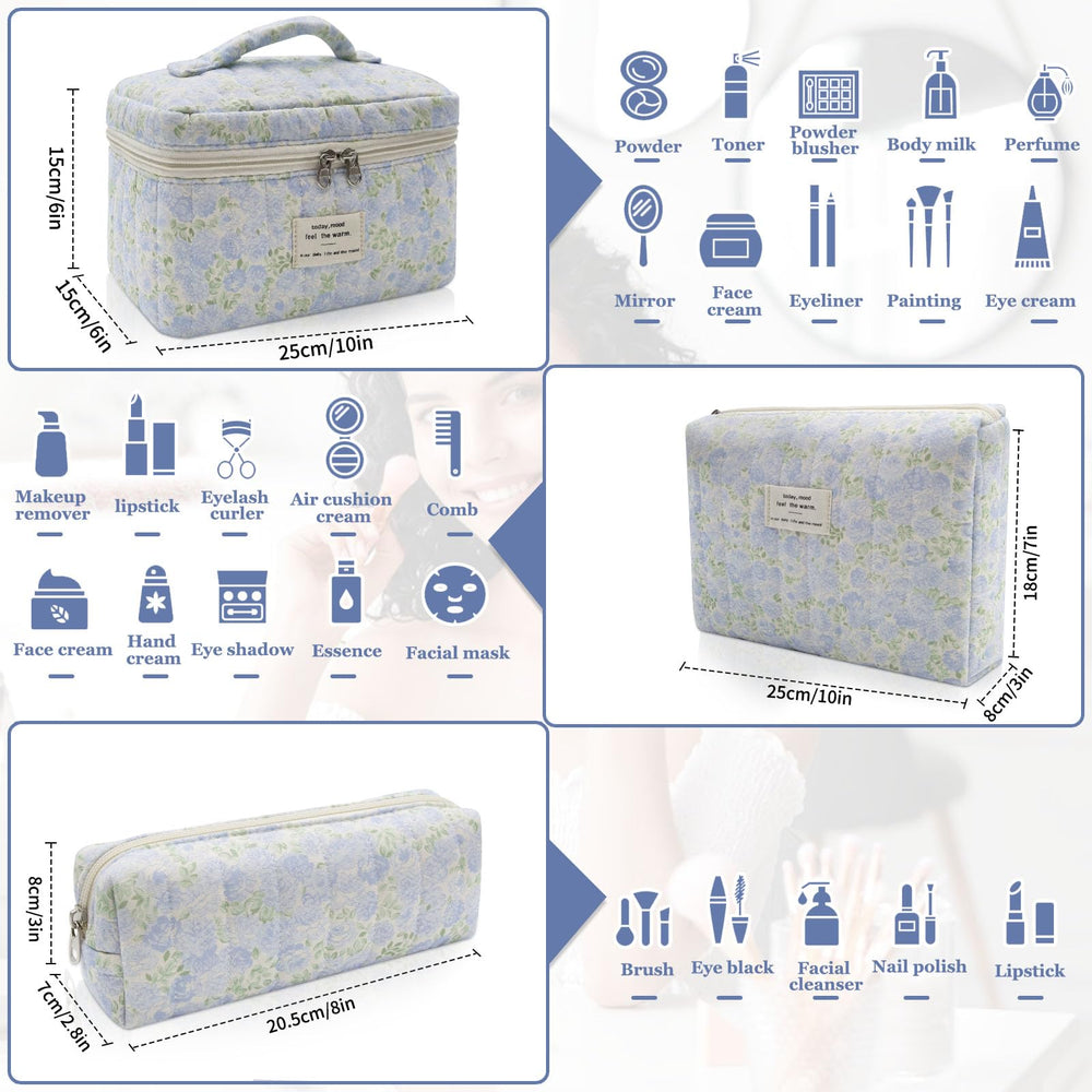 Gosect 3pc makeup bag set small compact travel pouch for accessories.