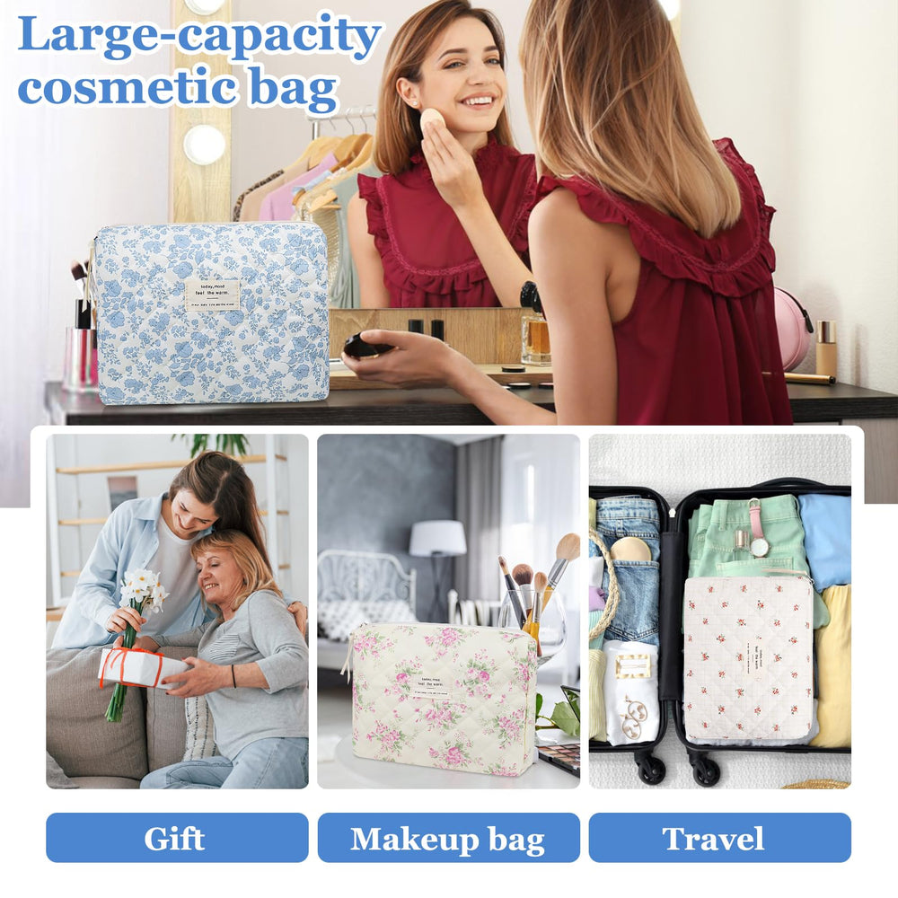 Gosect blue floral cotton material closeup emphasizes easy cleaning.