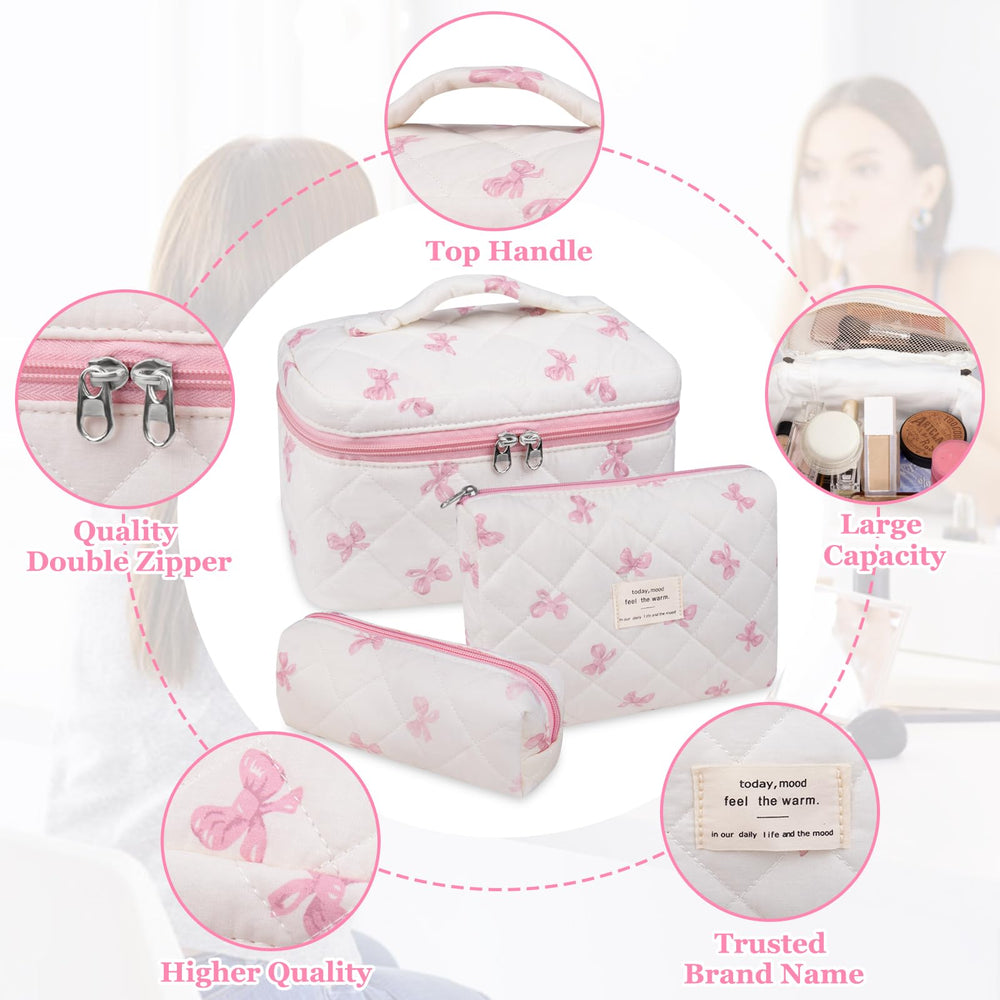 Gosect cotton quilted makeup bag closeup with gold-plated zipper detail