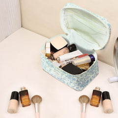 Gosect cute cosmetic bag in pink plaid butterfly design, ideal for daily makeup essentials.
