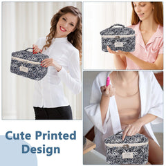 Gosect floral pattern cosmetic bag detail highlighting skin-friendly fabric and gold-plated zipper.
