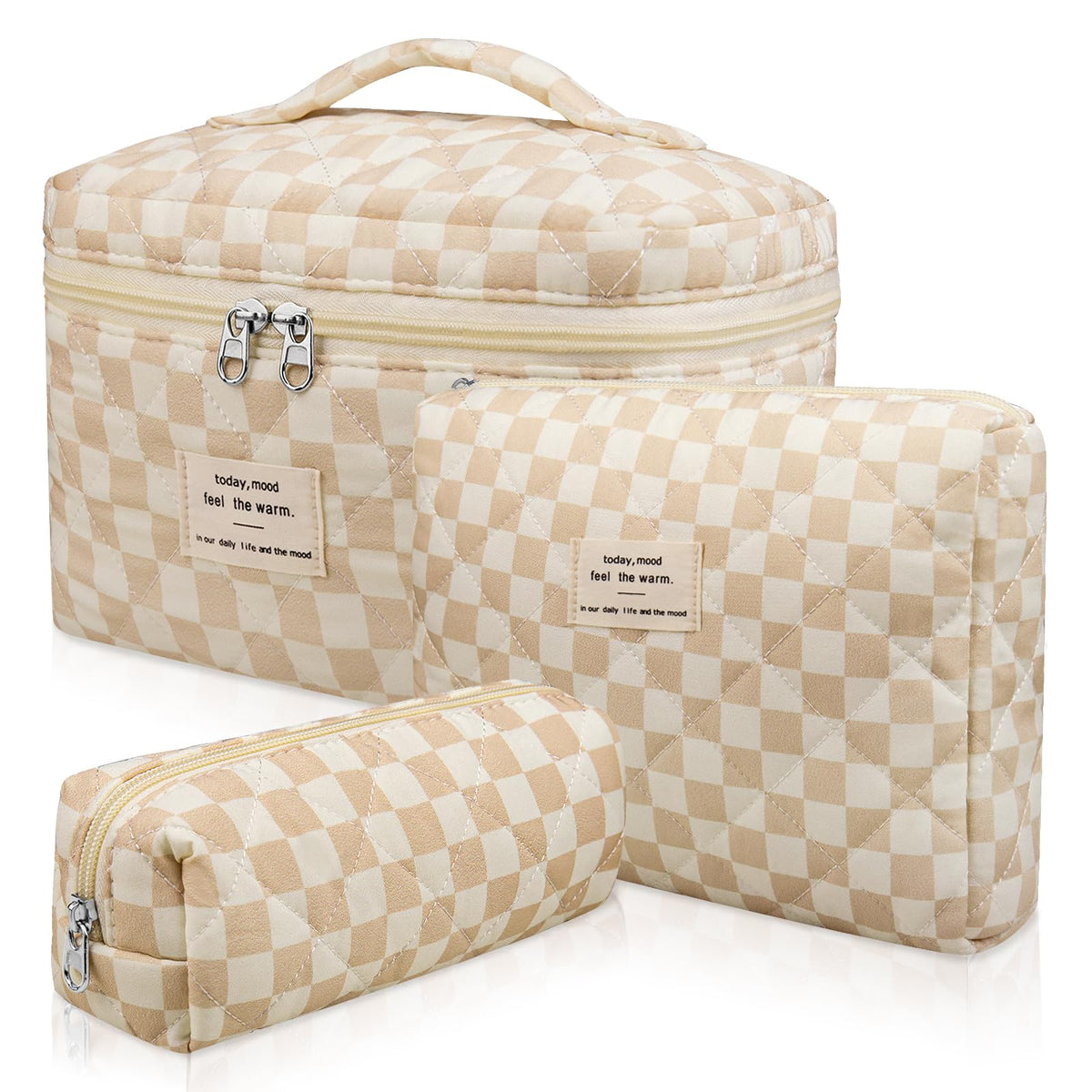 Gosect floral quilted makeup bag large view for travel cosmetics organization.