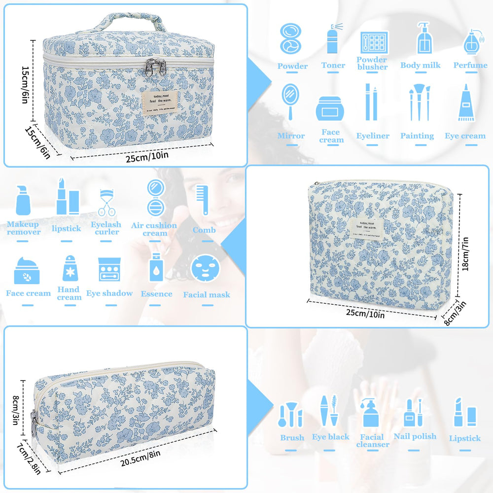 Gosect floral quilted makeup bag small size perfect for compact essentials on the go.