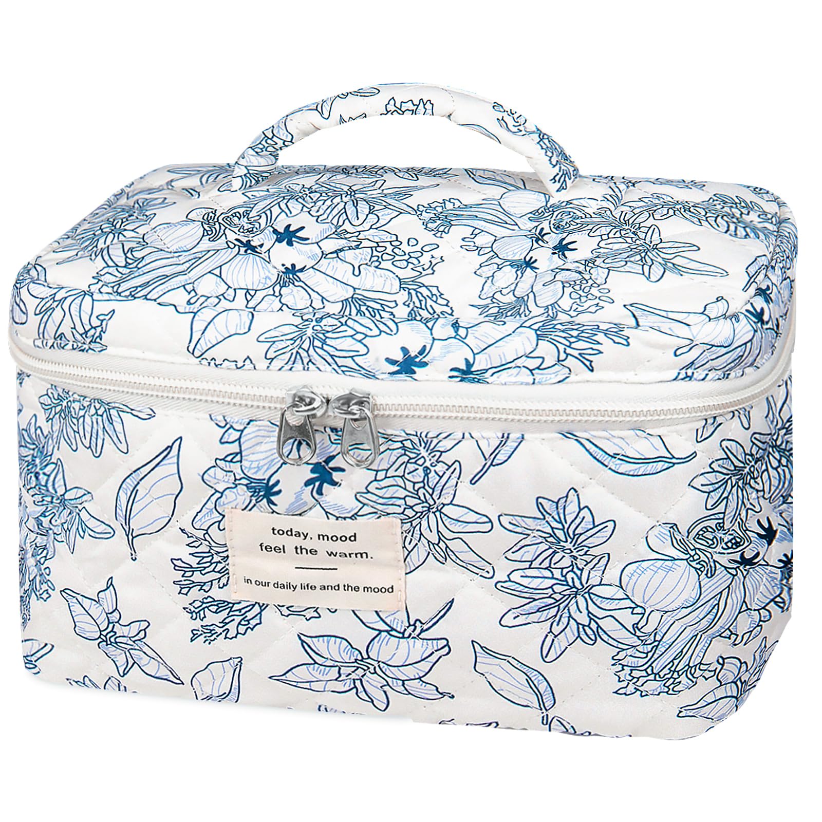 Gosect large makeup bag floral navy back view for travel storage