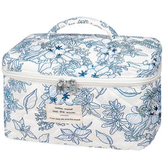 Gosect large makeup bag floral navy back view for travel storage