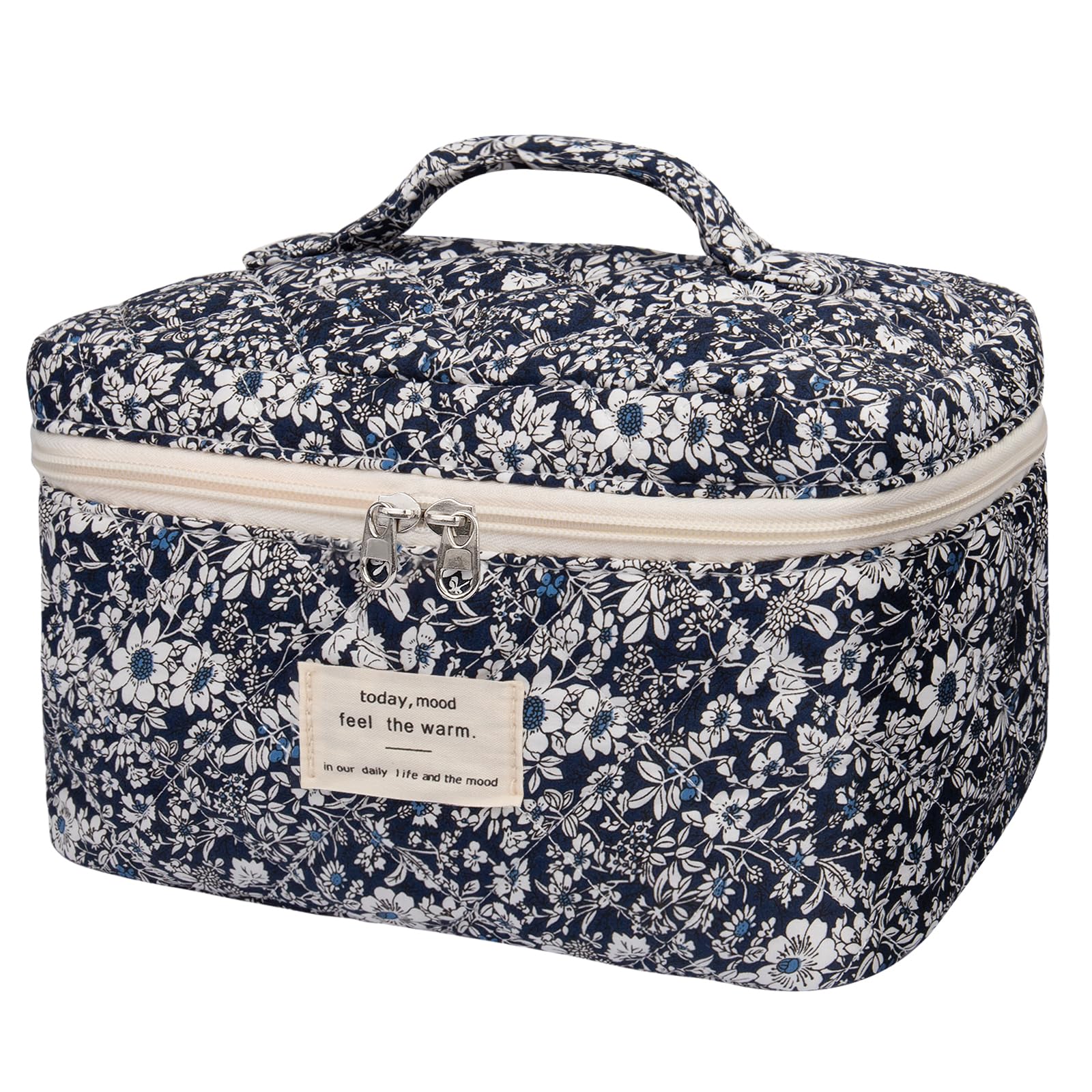 Gosect large makeup bag front view in black rose showing spacious travel-ready design.