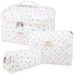 Gosect large makeup bag set with floral-quilted pattern for stylish travel storage.