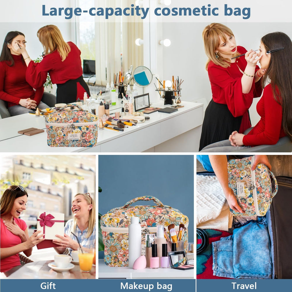 Gosect large makeup bag South Twigs in hand demonstrating travel-friendly size