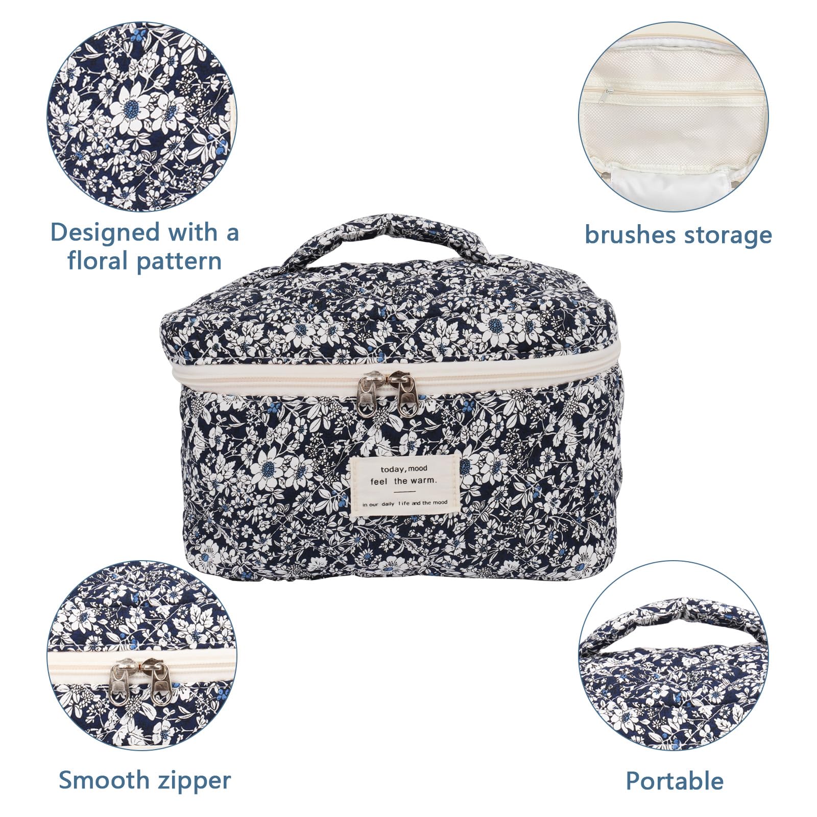 Gosect large makeup bag zip-close for secure storage of lipstick and skincare on trips.