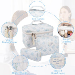 Gosect makeup bag blue rose three-sizes layout demonstrates sorting and organization