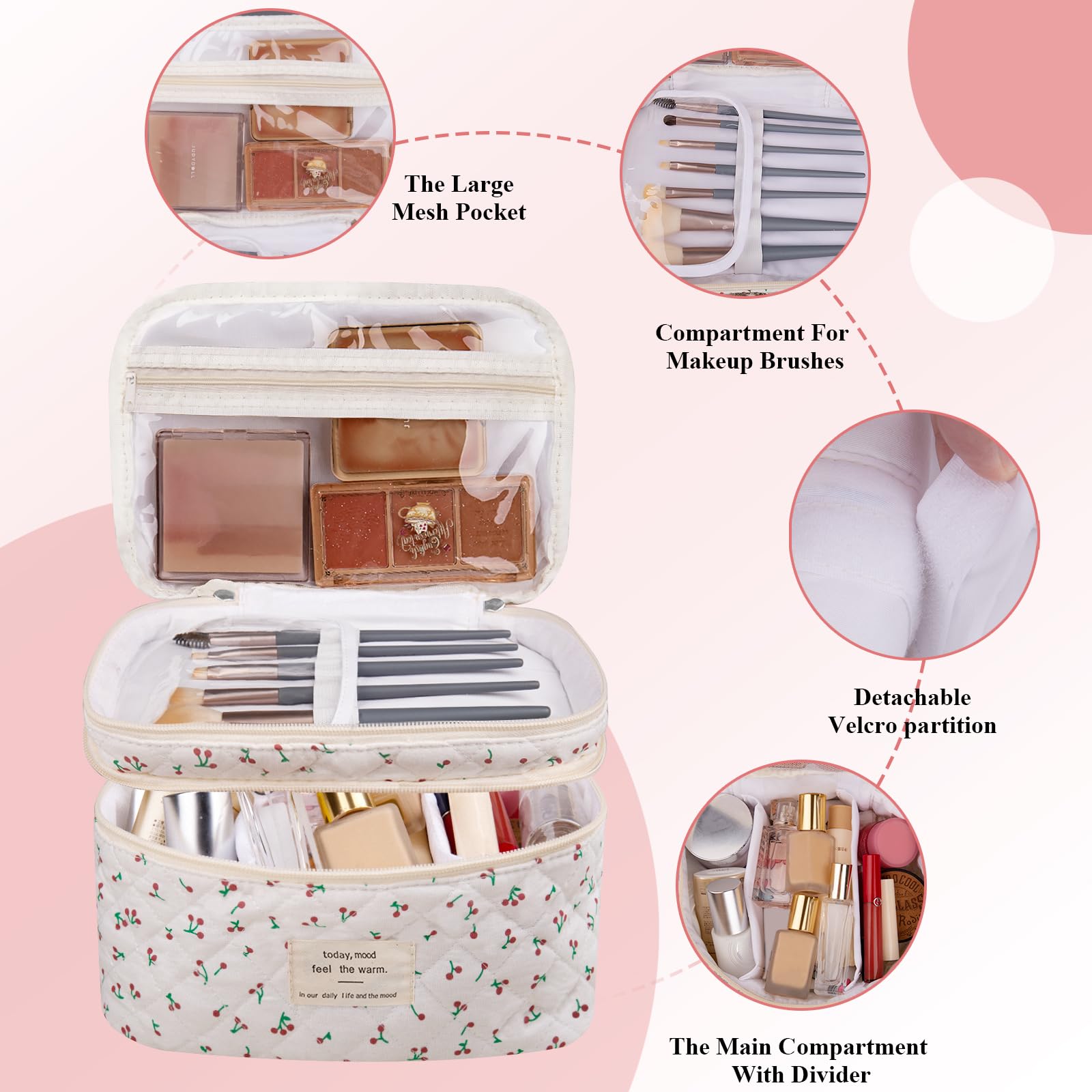 Gosect cotton makeup bag features easy-to-clean fabric and reinforced stitching for longevity.