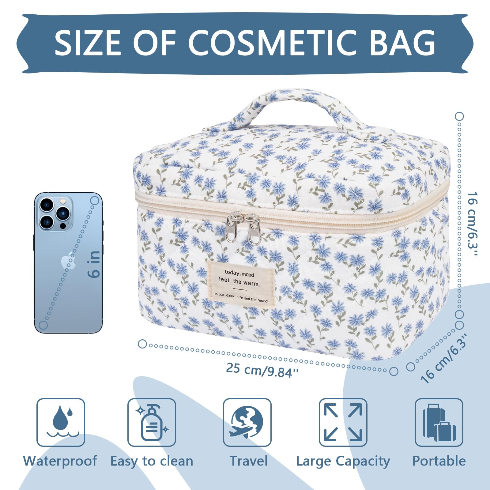 Gosect makeup bag gold zipper detail for smooth opening and durability