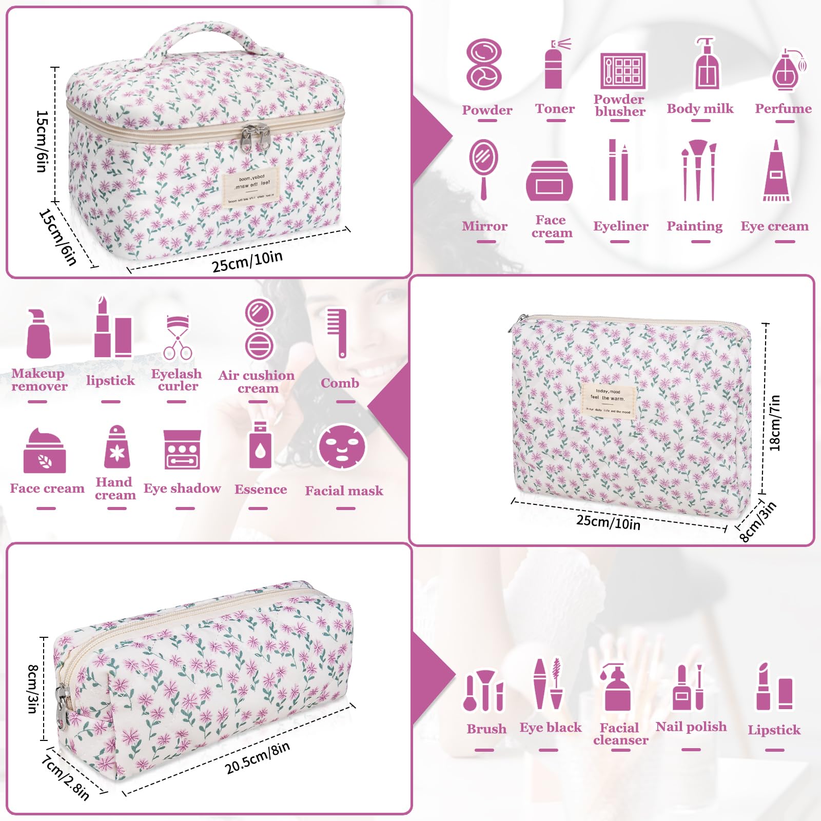 Gosect makeup bag with gold zipper offers easy access and secure storage