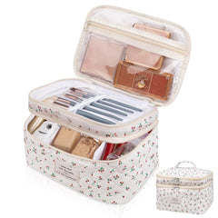 Gosect makeup bag with large capacity holds brushes and cosmetics for travel organization.