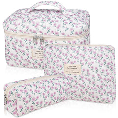 Gosect makeup bag purple flower pattern keeps cosmetics organized on the go