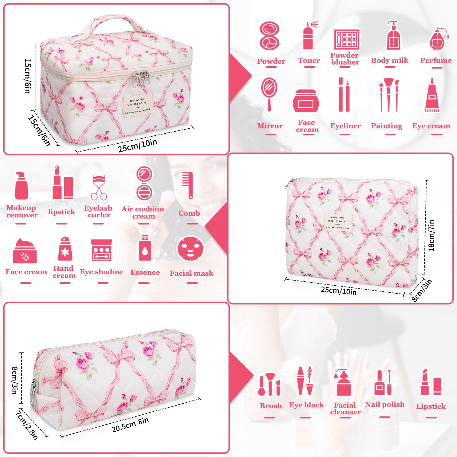 Gosect small cotton makeup bag in floral design, ideal for travel essentials
