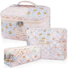 Gosect makeup bag set with floral pattern front, a stylish travel cosmetic organizer.
