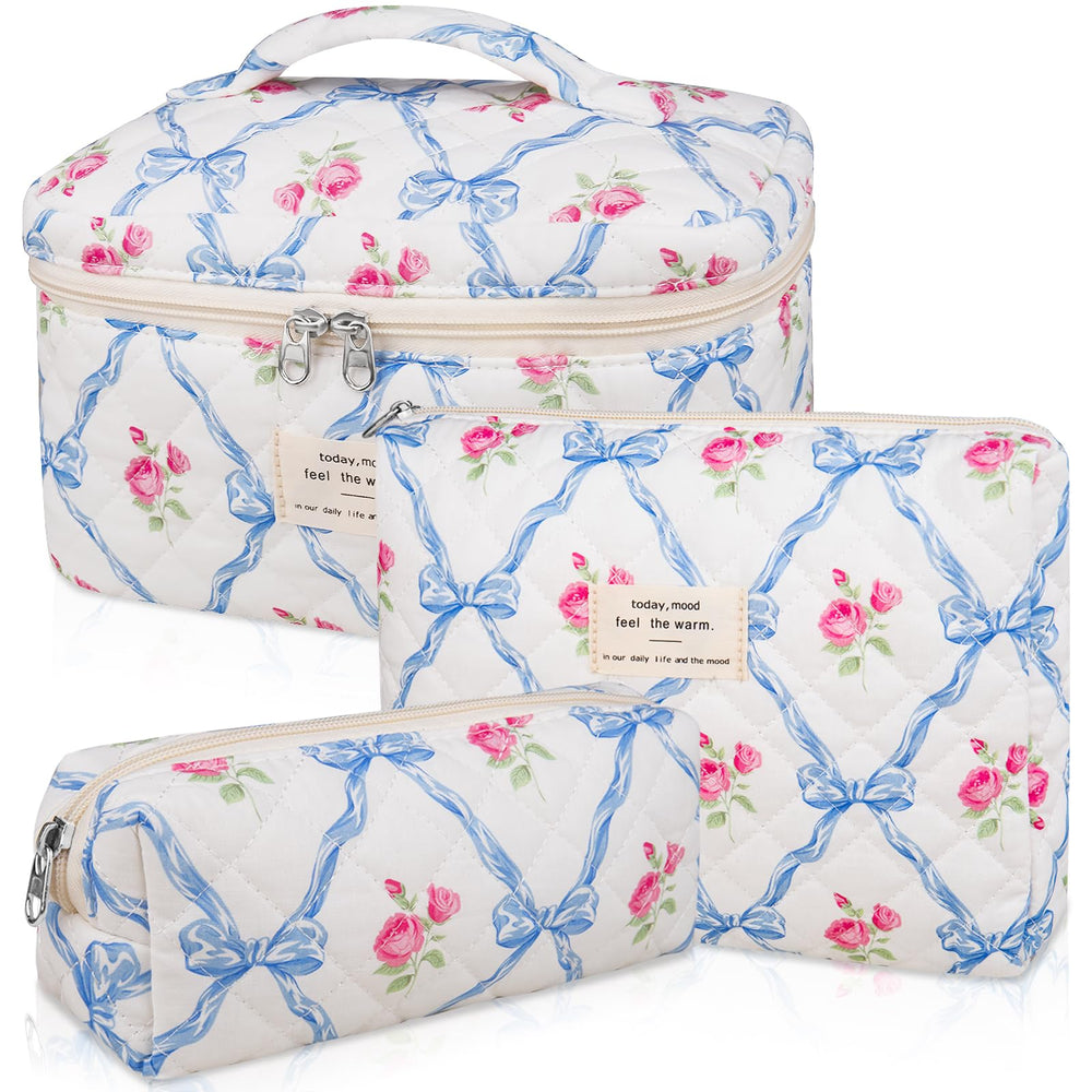 Gosect makeup bag set front view in blue florals, ideal for stylish travel organization.