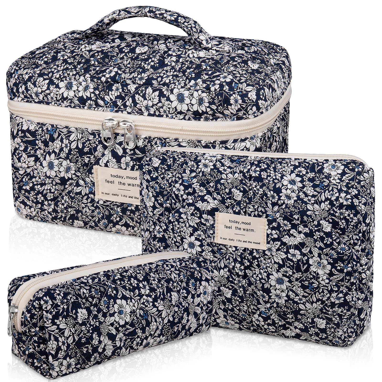 Gosect makeup bag set floral quilted large - spacious main compartment for cosmetics