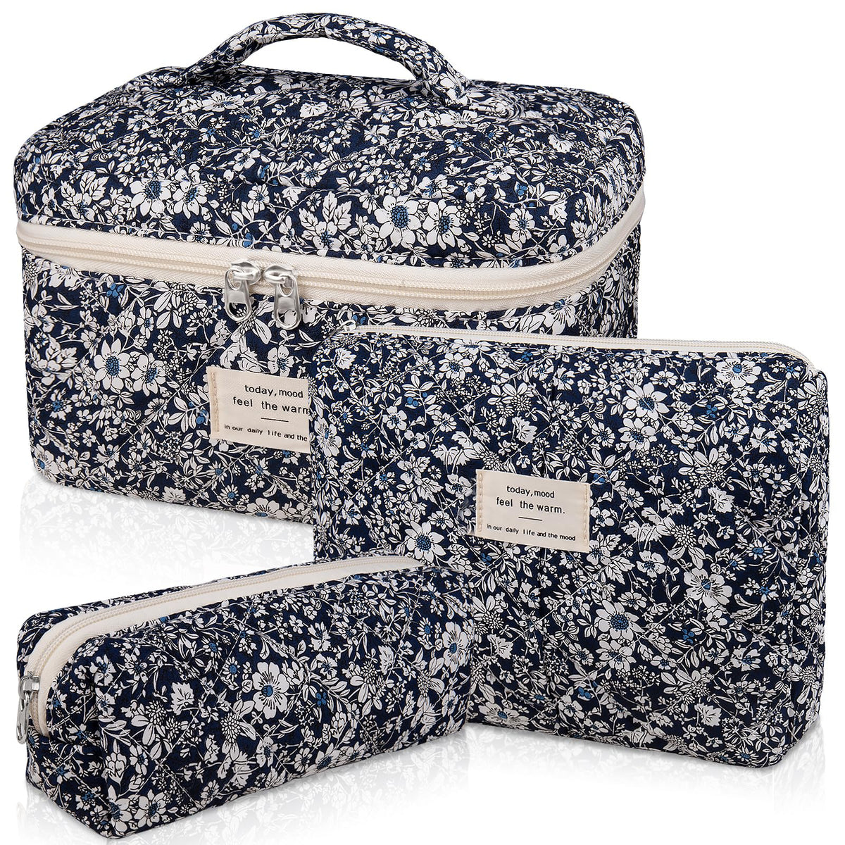 Gosect makeup bag set floral quilted large - spacious main compartment for cosmetics