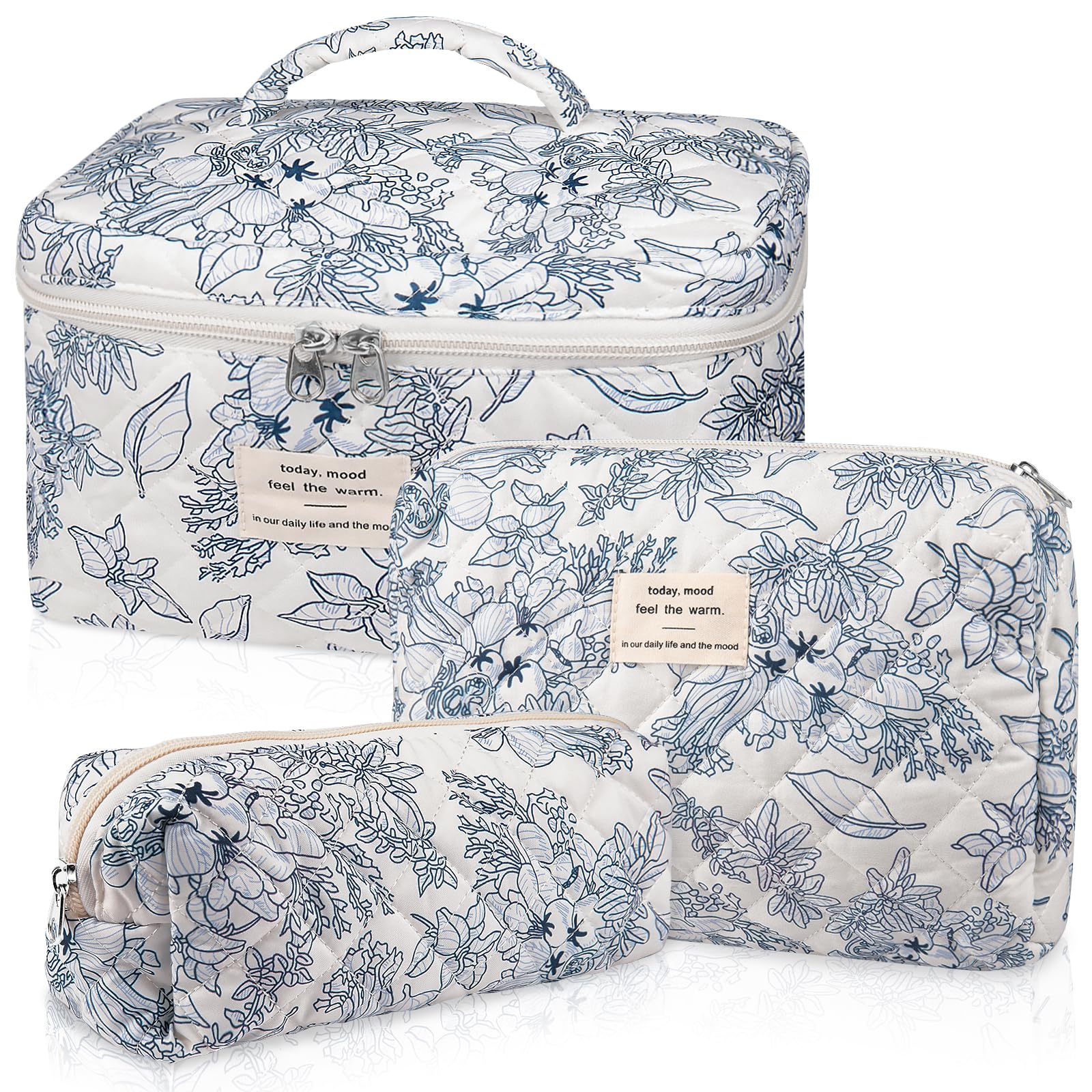 Gosect makeup bag set navy blue front view demonstrates organized daily carry options.