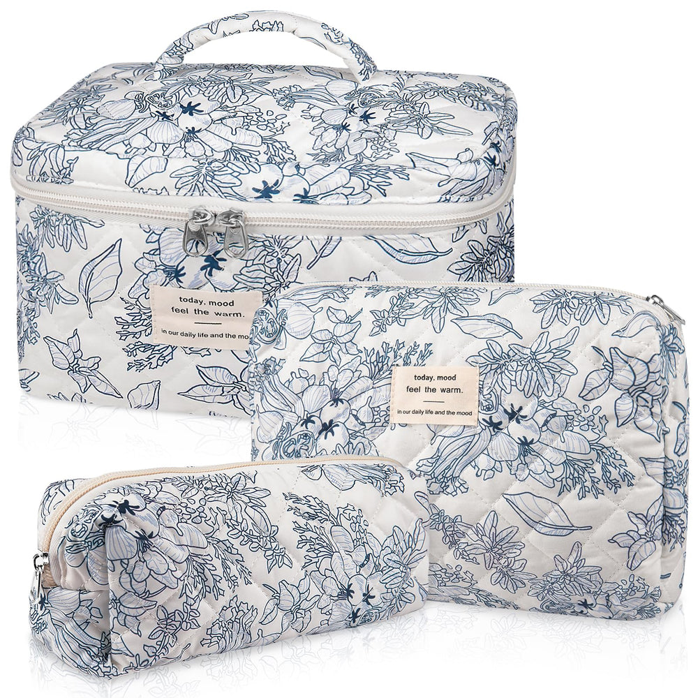 Gosect makeup bag set navy blue front view demonstrates organized daily carry options.