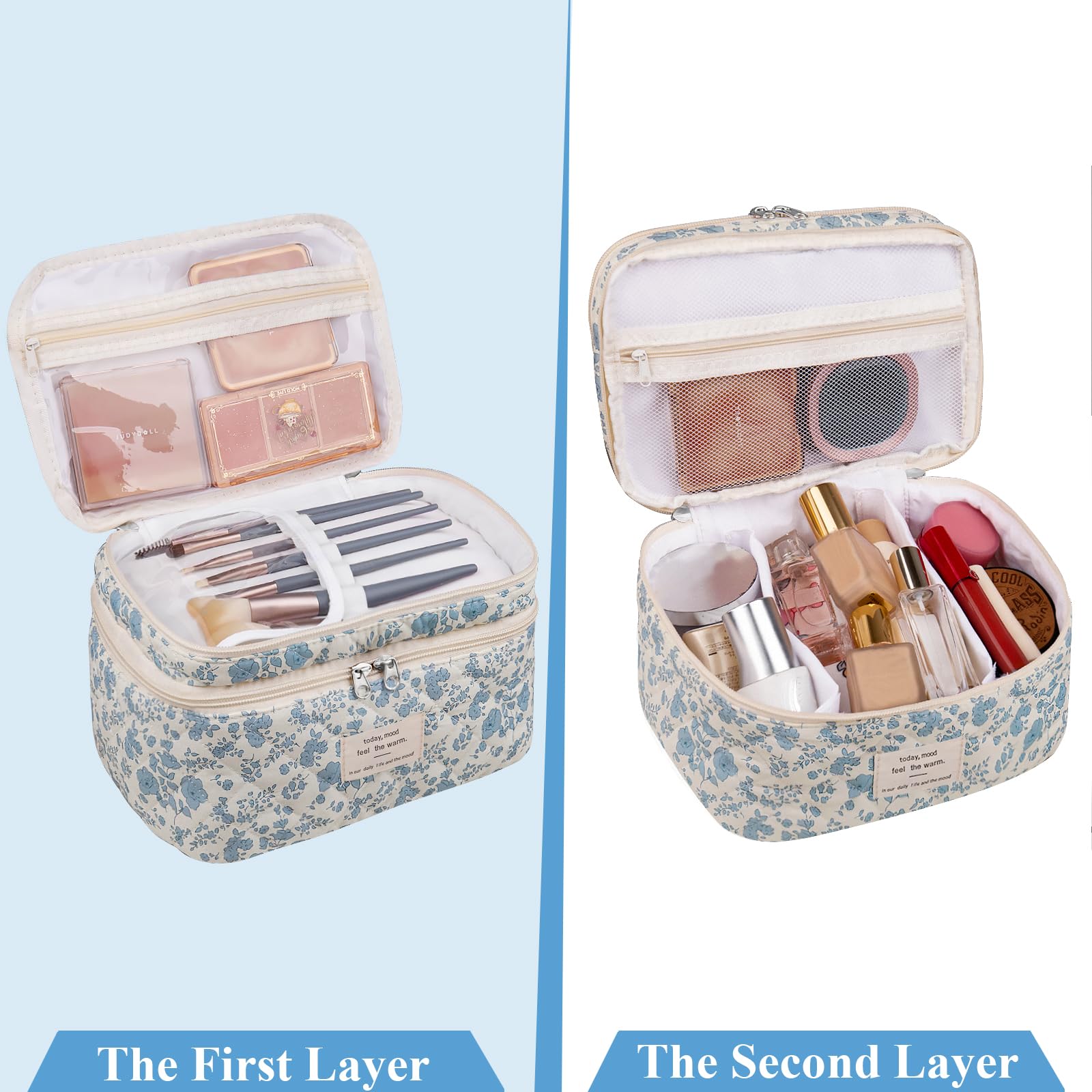 Gosect makeup bag top layer brushes storage keeps brushes tidy.