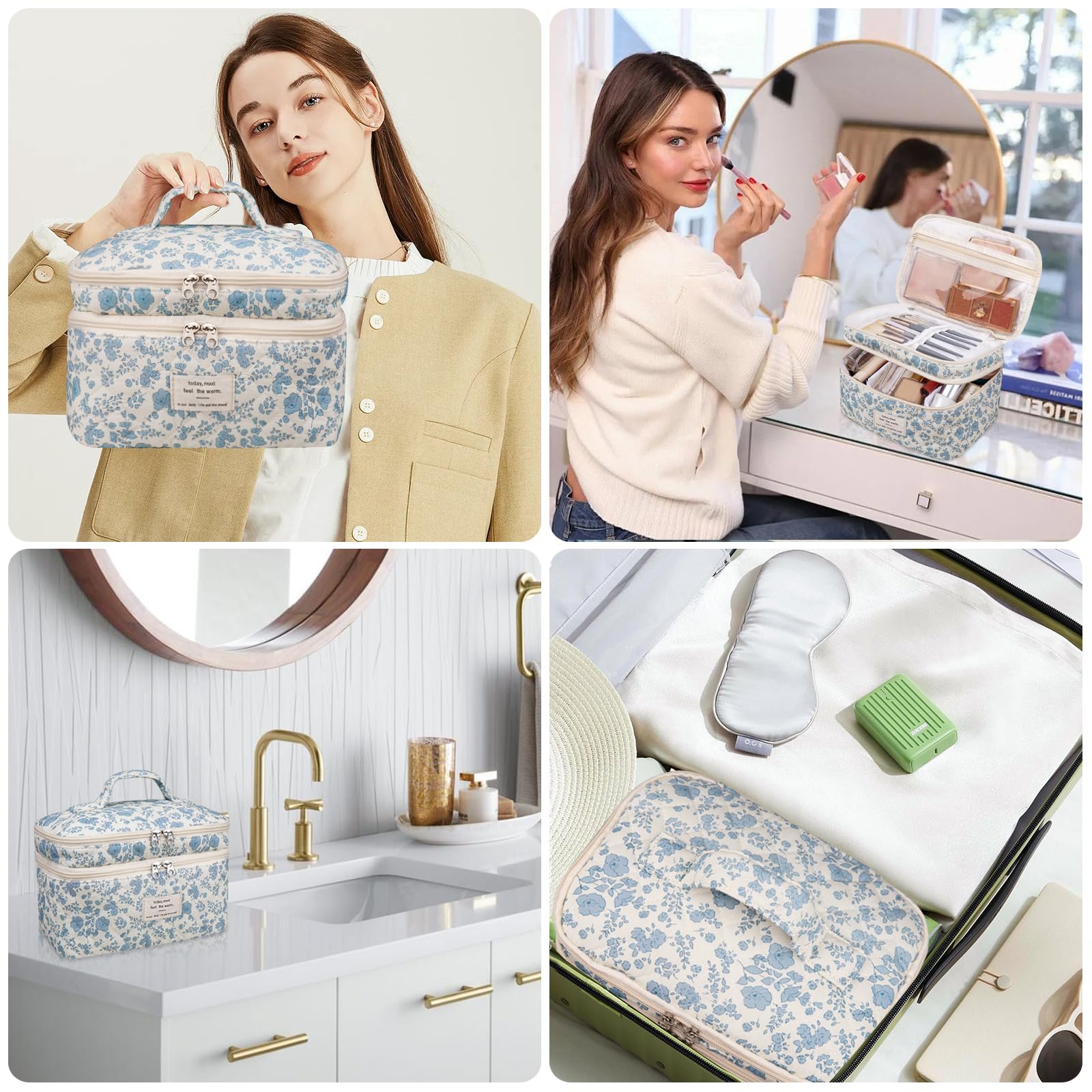 Gosect makeup bag travel-ready layout fits in a suitcase or backpack.