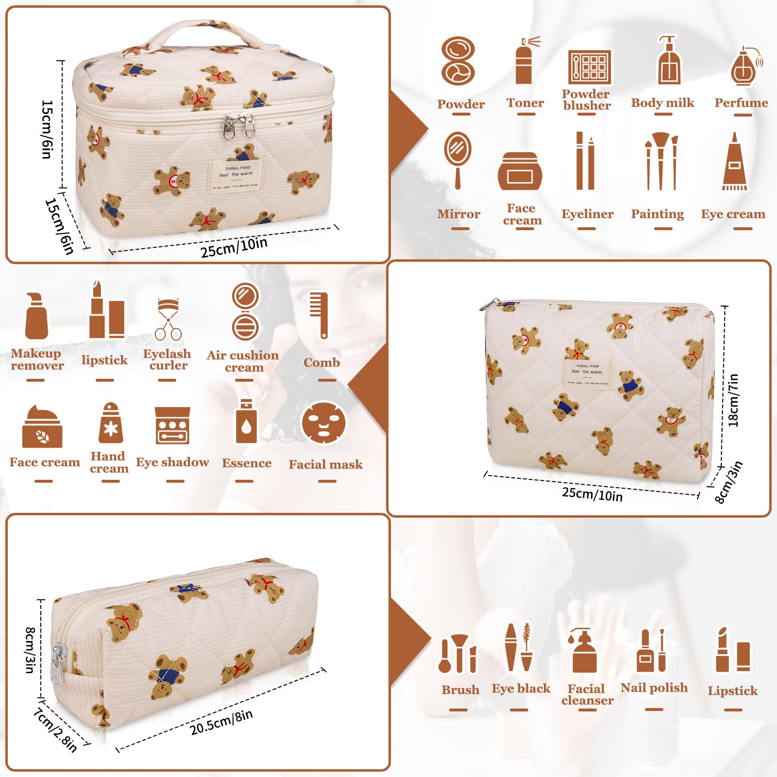 Gosect medium floral quilted bag demonstrates organized storage on trips.