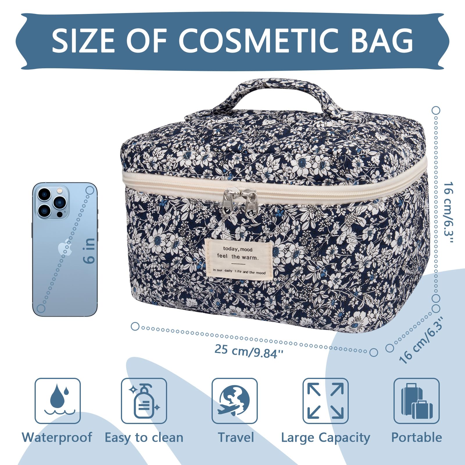 Gosect travel makeup bag folded compactly to fit in a purse or suitcase.