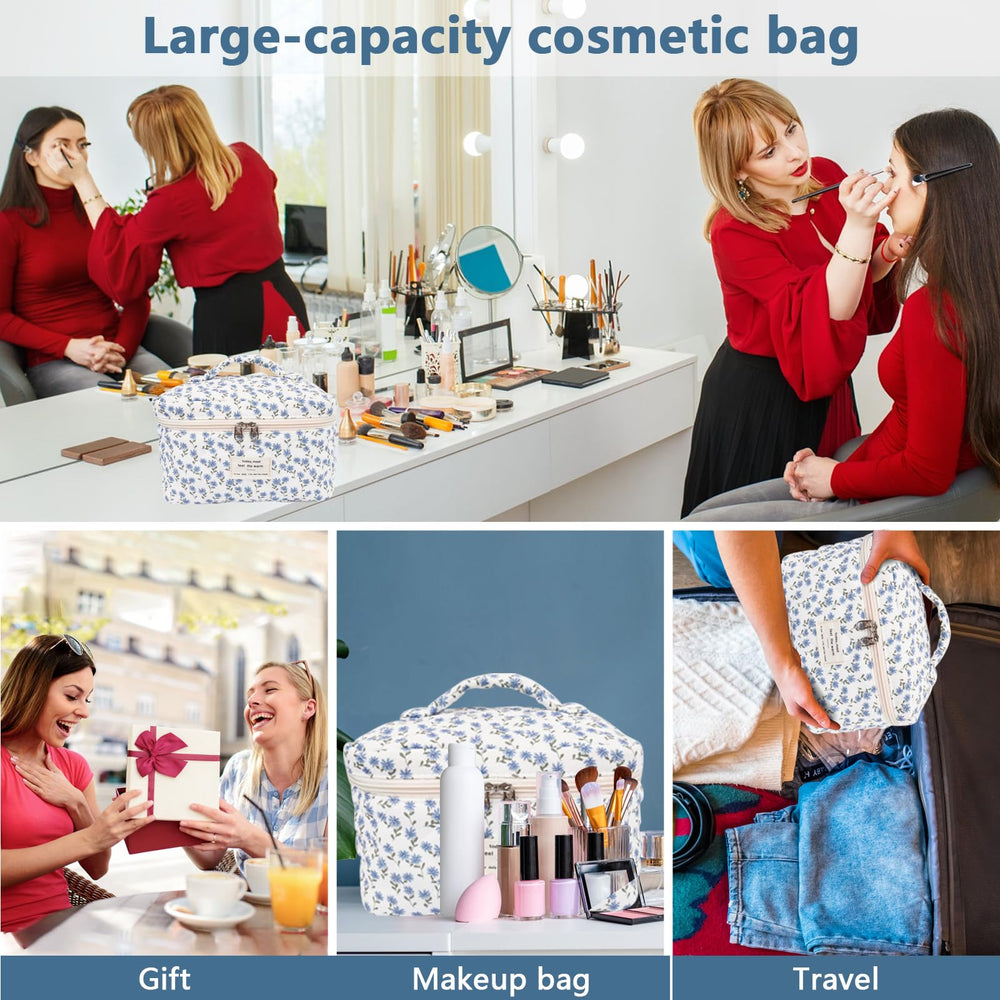 Gosect travel makeup bag interior with brushes and skincare items