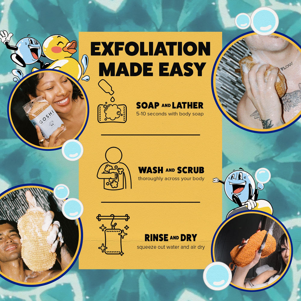 GOSHI exfoliating shower sponge easy grip for comfortable use