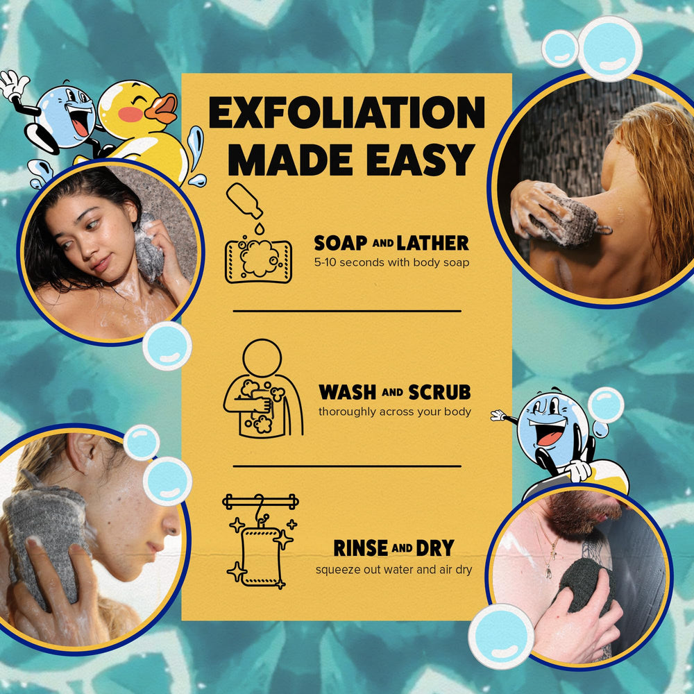 GOSHI sponge in bathroom use with body wash for daily exfoliation