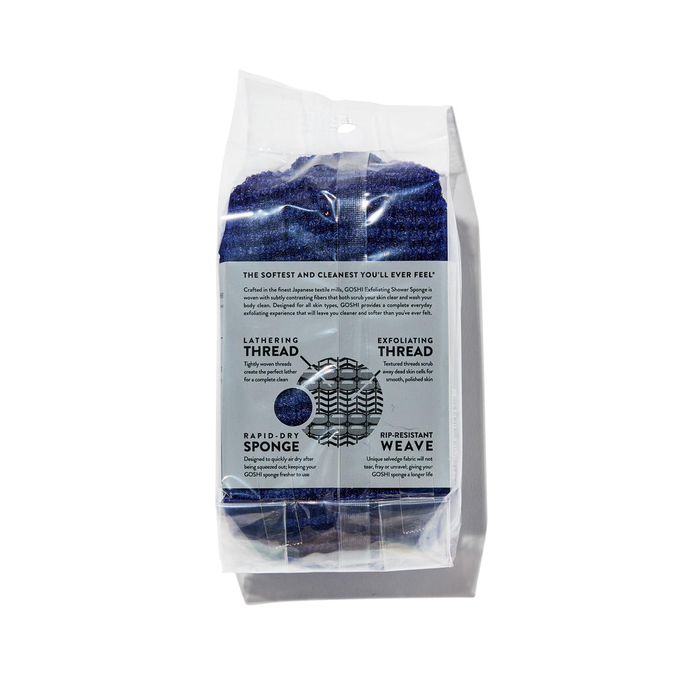 GOSHI Exfoliating Shower Sponge rapid-dry material post-squeeze keeps it fresh.