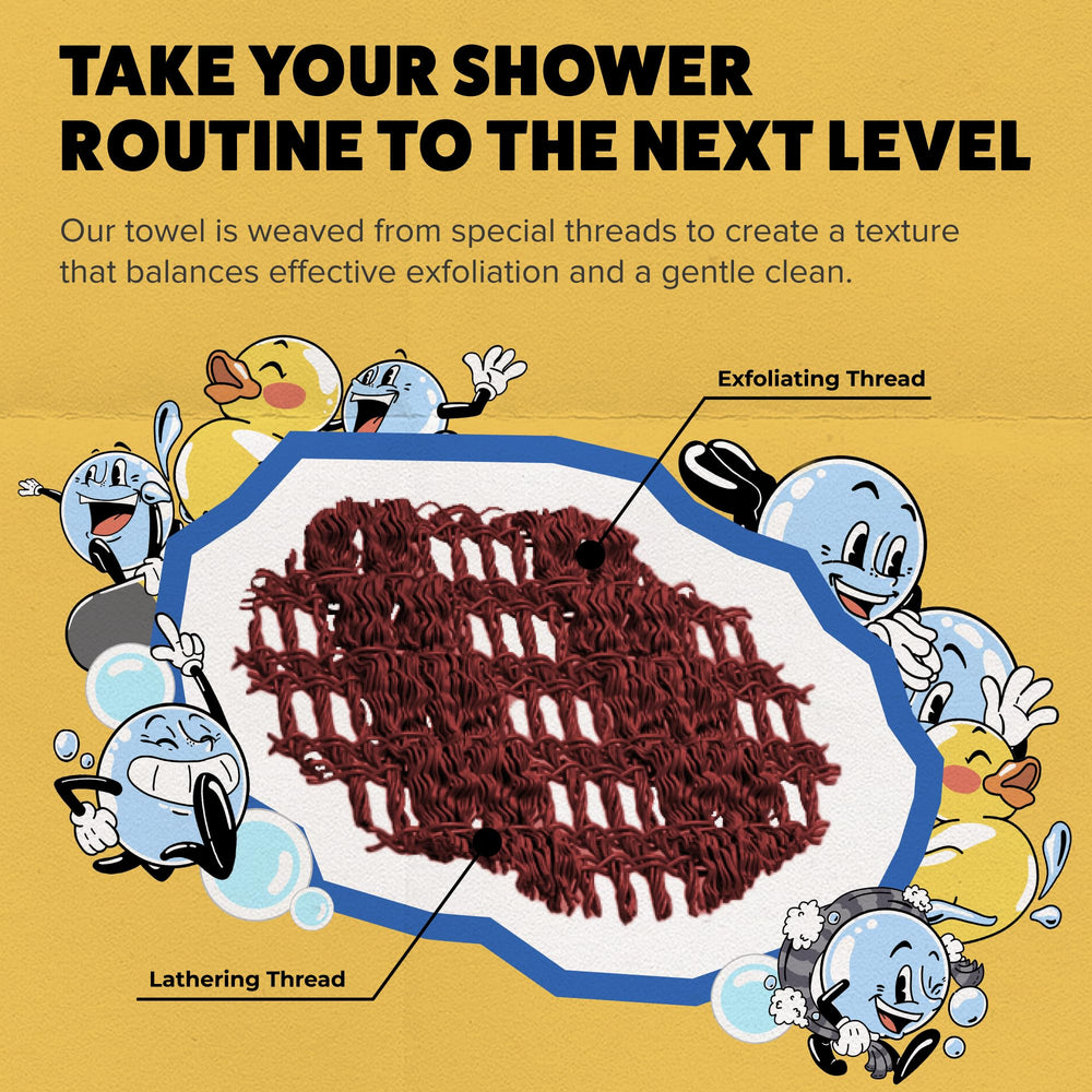 GOSHI exfoliating towel brick-red rip-resistant weave delivers durable exfoliation.
