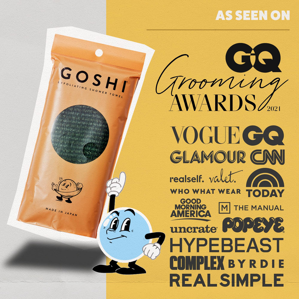 GOSHI Exfoliating Towel ergonomic handle view for easy gripping in shower