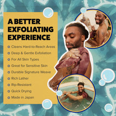 GOSHI Exfoliating Towel textured scrubbing thread for dirt and dead skin removal.