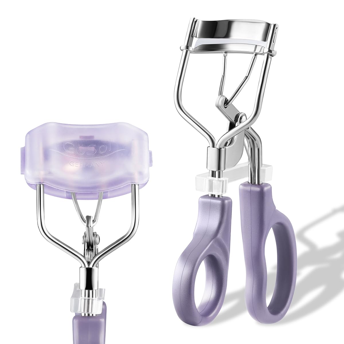 GöSol eyelash curler head close-up for precise curling on hooded eyes.