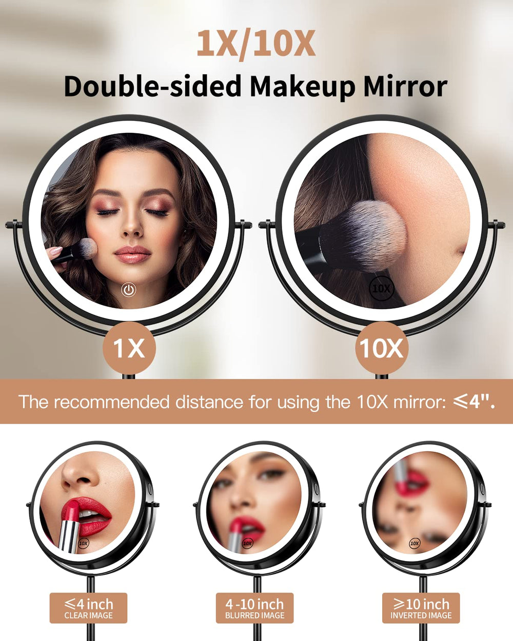 Gospire 10X magnification close-up for precise makeup and skincare tasks.