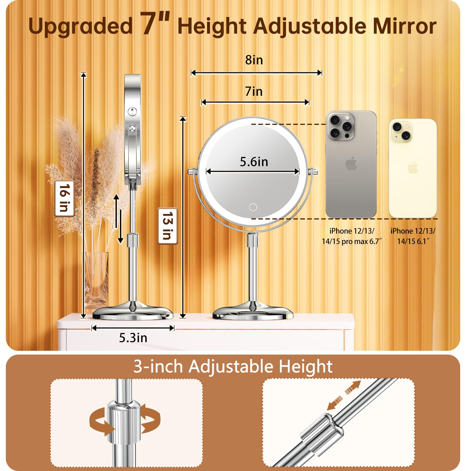 Gospire 1x/10x magnification for precise makeup and grooming
